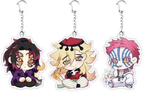 3 Porte Clés Kimetsus No Anime Figurine Kokushibo&Douma&Akaza Keychain Pendentifs Decor Acrylique Porte Clef Set