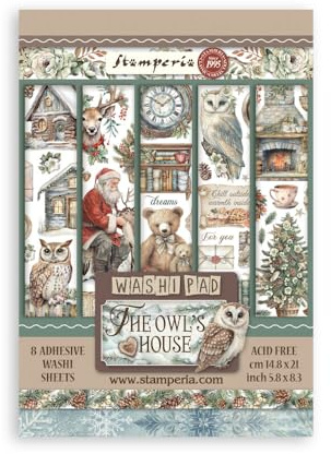 Stamperia - Washi Pad for Scrapbooks, Albums, Cards, Bullet Journals and More, Translucent and Easy to Cut, Acid Free, Perfect for Hobbies, Crafts, and Gifting (The Owl’s House) (A5) (8 Sheets)