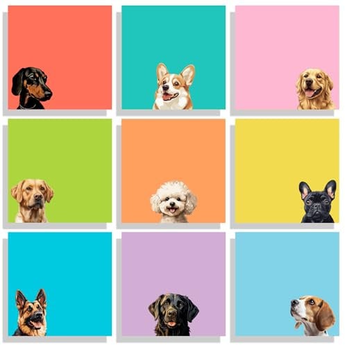 9 Blöcke Hund Haftnotizen Set, Niedliche Haftnotizen Klebezettel Süße selbstklebende Notizzettel, Lustige Sticky Notes Starke Haftung, Geschenk für Hundeliebhaber, Büro und Schulbedarf, 7,6 x 7,6cm
