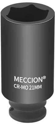 Meccion 3/8 Inch Drive Impact Socket 21mm Heavy Duty Cr-Mo 6 Point Deep Socket, 63mm Length