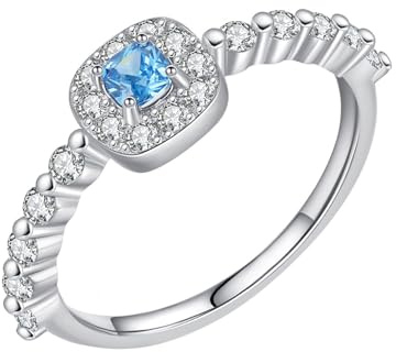 Skcess 14K Weißgold Partner Ringe Blau Topas 3x3mm, Rund mit Blauem Rundem Topas Ring Moissanit Größe 61 (19.4)