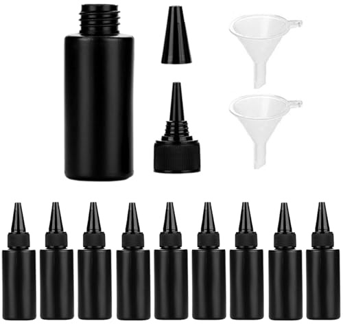 YANWA Black Plastic Squeeze Dispensing Bottles 10Pcsx60ml | Light-proof Sealed,Light Blocking,Squeeze Dropper Bottles,with Caps Funnels,Easy to Squeeze,for DIY Crafts, Glue, Liquids
