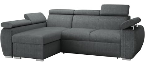 Mirjan24 Ecksofa Boston Mini, Eckcouch mit Schlaffunktion und Bettkasten, Polsterecke mit Einstellbare Kopfstützen, L-Sofa, Polstergarnitur, Wohnlandschaft (Flow 21, Seite: Links, LC+2r)