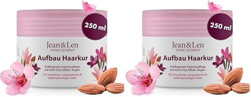 Jean & Len Aufbau Haarkur Mandel & Keratin, für stark strukturgeschädigtes Haar, repariert & reduziert Spliss sowie Haarbruch, glättet die Haarstruktur, Haarkur ohne Parabene & Silikone, vegan, 250 ml