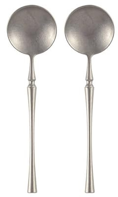 Cucchiai da tavola Cucchiai da zuppa retrò in metallo opaco premium in acciaio inossidabile 2 pezzi rotondi, argento Set di cucchiai posate per la casa