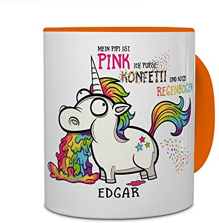 printplanet® Tasse mit Namen Edgar - Motiv Einhorn - Namenstasse, Kaffeebecher, Mug, Becher, Kaffeetasse - Farbe Orange