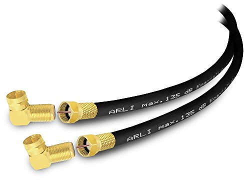 ARLI 1m HD Sat Doppel Winkel Anschlusskabel schwarz – max. 135 dB 5-fach geschirmt | vergoldete F-Stecker & Winkeladapter Winkelstecker | DVB-S2 DVB-T2 4K 8K HDTV Anschlusskabel schwarz