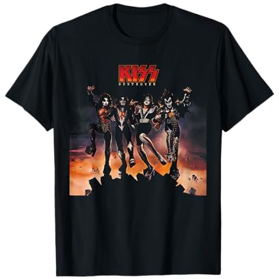 KISS - 1976 Zerstörer T-Shirt, Damen, Fans von Kiss, Musikliebhaber, Jugendliche, Erwachsene, Unisex, Kurzarm, Klassisch, Schwarz, S