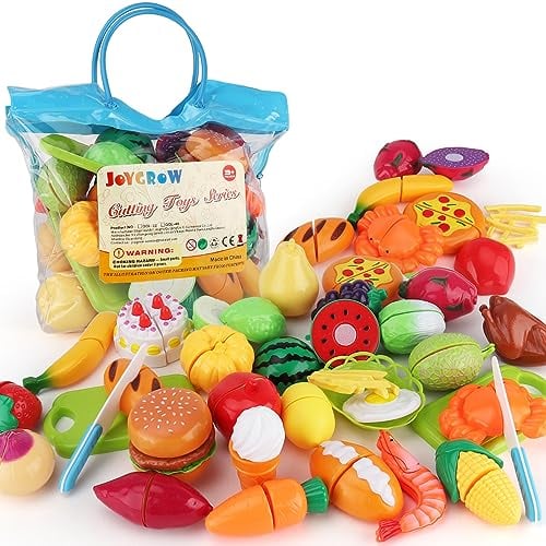 JoyGrow Jouet à Couper de Jouet imitant des Aliments Plastique Fruit Légume Jeu Éducatif Tôt Développement Intellectuel pour Bébé Enfant (32PCS-Bleu)