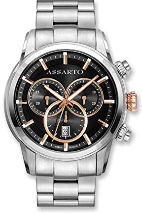 ASSARTO® - Herren Uhr Roségold, Schwarz 316L Edelstahl Gehäuse & Armband - Schweizer Quarzwerk - Premium Männer Chronograph Herrenuhr & Armbanduhr (Timekeeper Collection) analog wasserdicht
