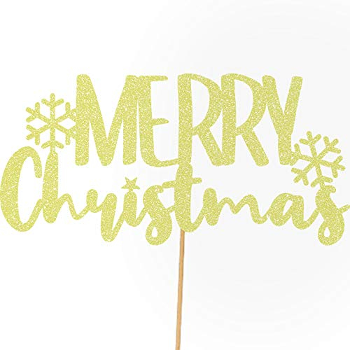 Cakeshop Christmas Glitter Cake Topper, Merry Christmas Cake Topper Decoration, Xmas Cake Topper - Double Sided 400gsm Glitter Card, Choice 14 of Colours and Loads of Styles (Champagne)