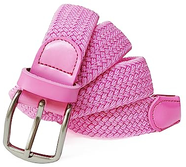 Gloop Unisex Elastischer Ledergürtel Geflochtener Stretchgürtel Dehnbarer Stoff Leder Gürtel für Damen und Herren, 18730a16 Rosa, Gesamtlänge ohne schnalle 115 CM