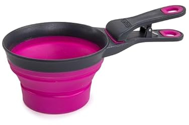 Dexas Pets Collapsible KlipScoop Collapsible Dry Dog Food Scoop and Dog Food Bag Clip, 2 Cup Capacity, Fuchsia