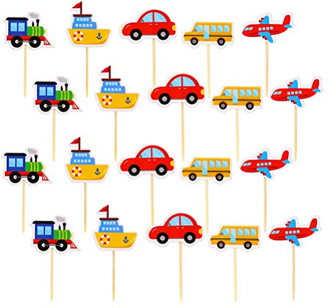 TOYANDONA 20pcs Transportation Cupcake Toppers, Vehicle Cupcake Topper for Kids Birthday Party Supplies