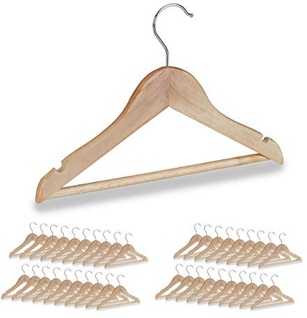 Relaxdays Pack 40 Perchas Infantiles con Gancho Giratorio, Madera, Marrón Natural, 19,5 x 30,5 x 1 cm