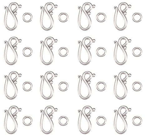 Craftdady 50 Sets Antique Silver S Hook Ring Clasps Tibetan Metal Toggle Clasps Closure End Clasps for Bracelet Necklace Jewelry Making