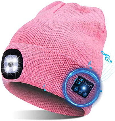 TAGVO USB LED Mütze Kappe Bluetooth 5.0 Mütze, Integrierter Stereolautsprecher & Mikrofon, Winter Warm Gestrickte Beleuchtung Drahtlose Bluetooth Headset Musik Hut für Laufen Wandern Herren Damen