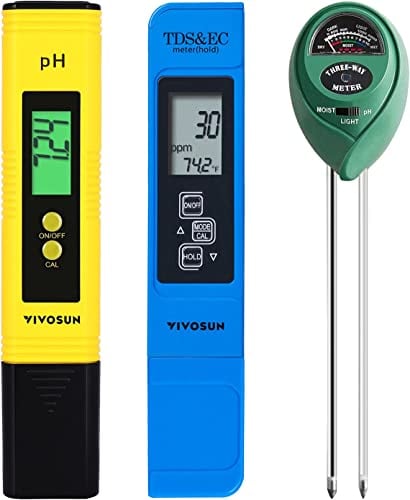 VIVOSUN Digitales pH-Meter, 3-in-1 TDS EC- und Temperaturmessgerät, Kombi-Tester für Pflanzenbodenfeuchtigkeit für Zuhause, Garten und Hydroponik
