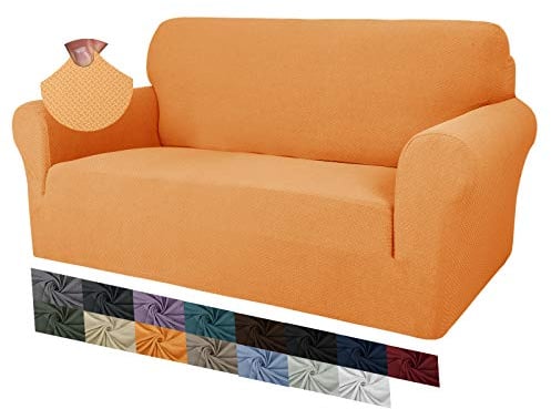 MAXIJIN Creative Jacquard Couchbezüge für 2-Sitzer, Super Stretch rutschfeste Liebessitz Sofabezug für Hunde Haustierfreundliche elastische Protector Loveseat Schonbezüge (2 Sitzer, Orange)