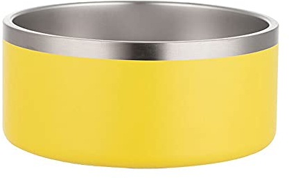 Gteller 304 Stainless Steel Double Wall Dog Bowls, BPA Free Non-Slip Pet Dishes,Cat Food& Water Bowl with Rubber Base No Spill (64oz, Yellow)