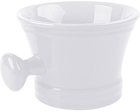 Linkidea Tasse de rasage en céramique avec poignée à bouton, tasse de rasage humide, savon de rasage rasoir et bol à crème pour homme, blanc