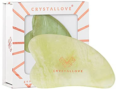 CRYSTALLOVE Pietra Gua Sha con quarzo rosa - Rullo di massaggio di giada - forma di cuore - Guasha Board - massaggio facciale per viso, occhi, gonfiore della pelle del viso - Massaggiatore del viso