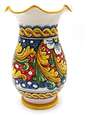 ILAB Vaso grande lavorato in ceramica decorata a mano da ceramisti siciliani di Santo Stefano di Camastra fiore rosso art 16