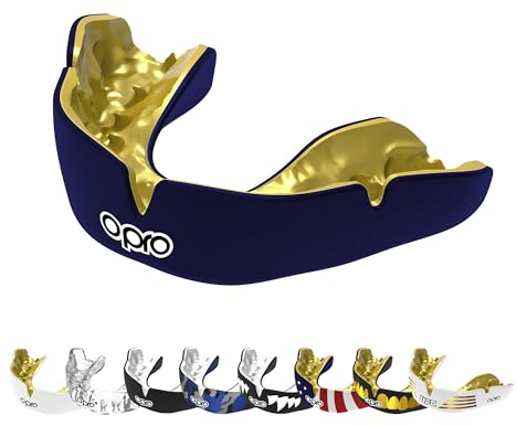 OPRO Instant Custom-Fit Mundschutz, vom Zahnarzt angefertigter Mundschutz, für ultimativen Komfort, Schutz, und Passform. Zahnschutz für Rugby, Boxen, Hockey, MMA (Dunkelblau, Erwachsene)