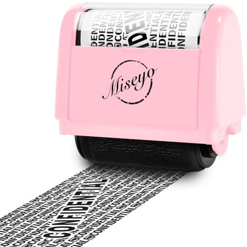 Miseyo Roller Stamp Identity Theft 1.5 Inch Privacy Protection - Pink | Address Blocker Stamp, Confidential Data Defender, Easy to Scroll, Refillable ink, Personal Information Blockout