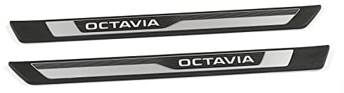 Skoda 5E3071300 Einstiegsleisten beleuchtet vorn Design Zierleisten, schwarz/silber, mit Octavia Schriftzug