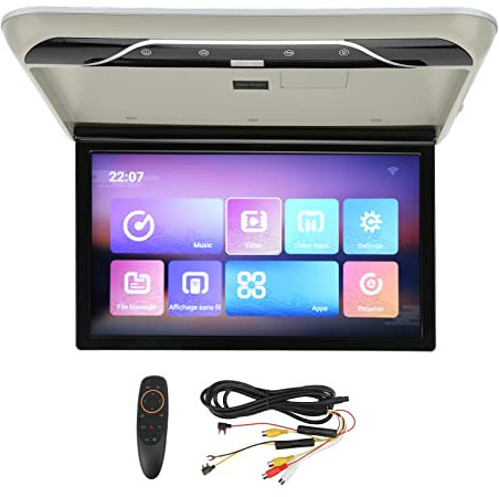 Monitor per Tetto Auto da 19 Pollici, KIMISS Touch Screen Car Overhead Player 1080P Monitor Multifunzionale per Montaggio Sul Tetto Ribaltabile Ad Alta Definizione per Android 9.0 (ABS)(Grigio)
