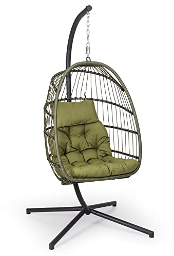 blumfeldt Hängesessel, Hängeschaukel mit Polyester Sitzkissen, Hängesessel mit Gestell, Bequemer Balkon Hängestuhl, Hängesitz Rattan-Schaukel, Korb-Hängesessel Indoor und Outdoor Wetterfest