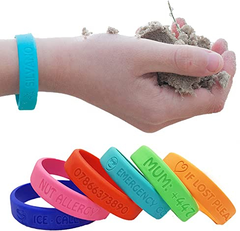 Personalised Safety ID Wristband - Easy2name, Include Name and Telephone Number. Add Emergency Contact Details or Medical alerts. Durable and Waterproof.