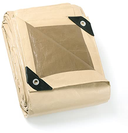 GUARD SHIELD Abdeckplane mit Ösen Wasserdicht 5m x 6m Beige/Khaki Plane Gewebeplane 160g/㎡ Schutzplane Allzweckplane, Reißfest, UV-stabilisiert, Schimmelresistent