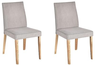Beliani Polsterstuhl 2er Set grau Holzbeine Hellbraun hohe Lehne Skandi Design Phola