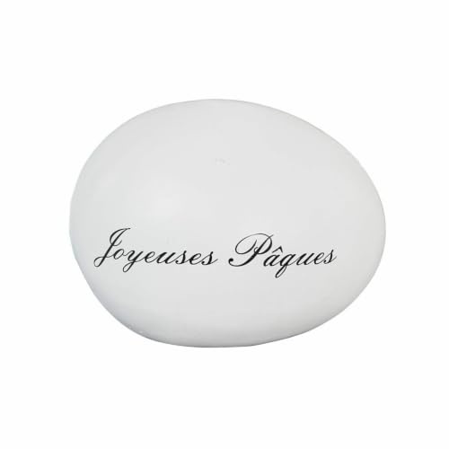 Loberon Deko-Ei JOYEUSES PAQUES, weiß | von Hand beschriftet - Osterei mit geschwungenem Schriftzug - nostalgischer Charme - Ostern - Osterdekoration - Osterschmuck