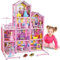 deAO Casa delle Bambole, Casetta per Bambole con 4 Bambole Csa delle Bambole per Bambini Asseccories e Mobili per la Casa delle Bambole, Regalo per 6 7 8 9 Ragazze Bambino