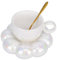 Keramik Kaffeebecher,Wolke Kaffeetasse und Untertasse Set, Niedliche Tasse mit Blumenlöffel und untersetzer,Kawaii Teebecher,Latte Tassen 200ml für Büro und Zuhause für Frauen Mädchen (Perlweiß)