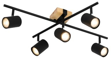 Qazqa Verstellbarer Deckenstrahler, Deckenspot - Jeana - Naturel, max. 7W, Geeignet für LED, 62cm, Quadratisch, 5-flammig, Ideal als Küche lampe und Wohnzimmerlampe