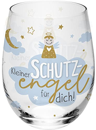 GRUSS & CO Trinkglas mit Motiv Kleiner Schutzengel | Glas, 60 cl, Trinkglas konisch, mit farbigem Druck | Geschenk Engel, Taufe, Kommunion, Silvester, Baby | 48483