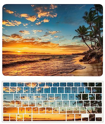 Laptop Cover Case Compatible with MacBook Pro 13 inch Model A1502 A1425 with Retina Display Released in 2015 2014 2013 2012, 3D Painted Protective Hard Shell Case & Keyboard Cover, Beach