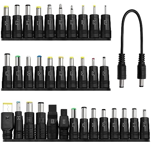 KUOQIY 34 Piezas Adaptador de Corriente CC, 5.5x2.1mm Hembra a Macho Adaptador de Fuente de Alimentación, con 1 Pieza Cable, para Ventiladores, Routers