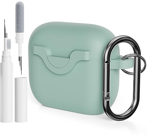 AOTUAO Kompatibel mit AirPods 3 2021 Hülle Case mit Reinigungsset, Weiches Silikon Stoßfeste Schutzhülle für AirPods 3. Generation Case Cover mit Karabiner, Cloud Grey