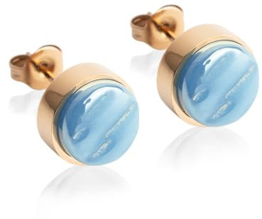 Kleine Ohrstecker gold mit Stein • Blaue Ohrringe für Damen • Nachhaltiger Modeschmuck aus Edelstahl & recyceltem Glas mit Perlmutt Optik • Ø 9mm