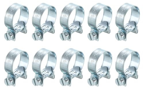 sourcing map 10Pcs Mini Fuel Line Pipe Hose Clamp Clip, Adjustable 19-21mm(0.75-0.83) Fuel Injection Line Style Hose Clamp, Zinc Plated Pipe Hose Clip Tube Clamps