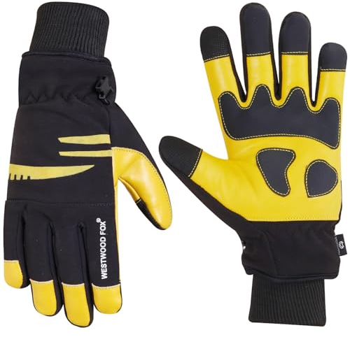 WESTWOOD FOX Leather Waterproof Work Gloves for Men & Women - Warm, Winter Work Gloves for Construction, Road Cleaning, Snow Shoveling, Wood Cutting and Outdoor Activities. (YELLOW, XL)