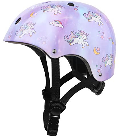 Verstellbarer Kinder Mädchen Fahrradhelm für Kleinkind Mädchen Kinder Jugend, schützende Skateboard Helme für Skateboarding Fahrrad Roller Inline Skating Radfahren (Stern & Violett, M)