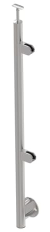 Sellon24® Postes de acero inoxidable para barandilla derecha, diámetro 42,4, altura de 1000 mm, con 2 abrazaderas de cristal de 63 x 45 mm, V2A (A-BR100-2GR) (grosor del cristal: 10,0 mm)
