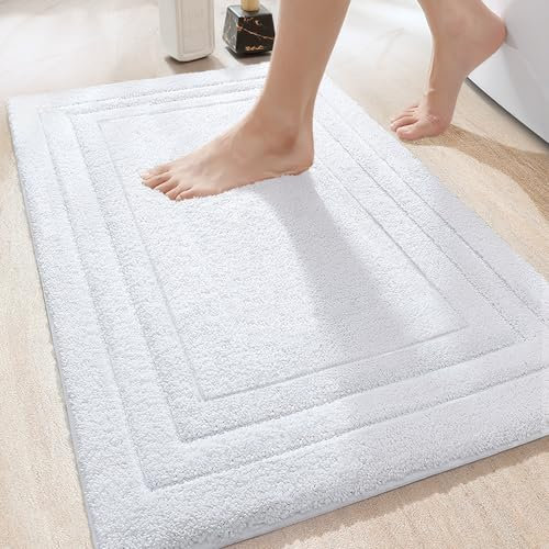 DEXI Badezimmerteppich 60 x 90 cm, weicher Badematte, rutschfest waschbar Badvorleger, Saugfähige Duschvorleger für Badezimmer, Dusche, Weiß