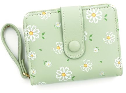 LZSXDWXY Women's Wallet, Fashion Cute Daisy Flowers Print Wallets with Exterior Zipper Around Coin Purse Bifold Bill Wallet with Credit Card Holder Id Window